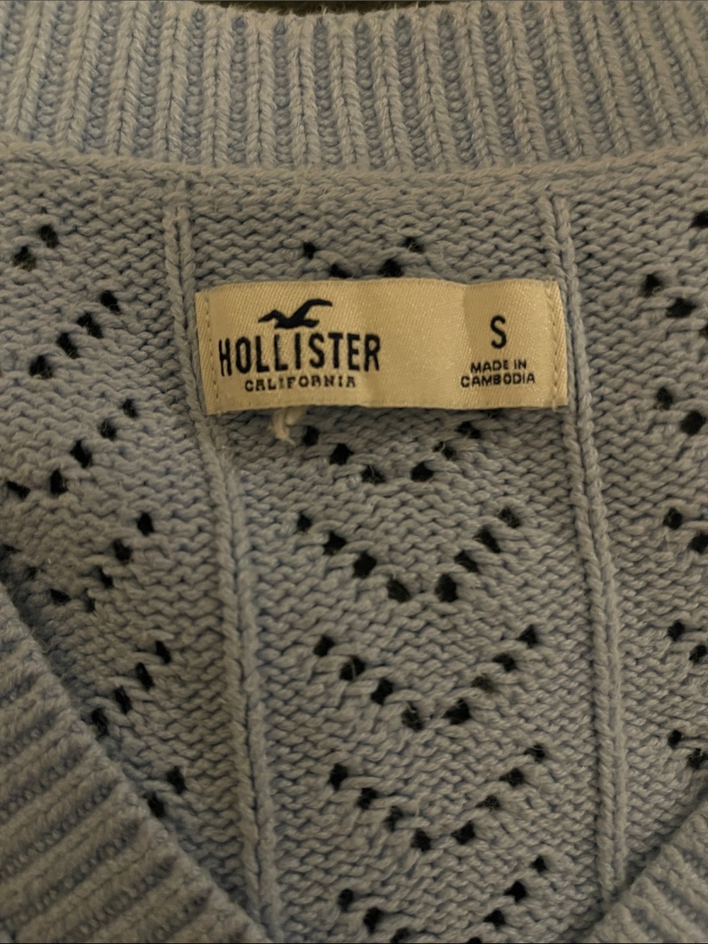 Hollister Pale Blue Cropped Open-Knit V-Neck Cardigan - Picture 2 of 3
